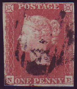 72974 - 1852 1d pl.160(NE) (SG8). Good used lettered NE with f...