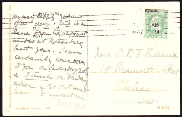 73003 - 1911 POST CARD USED IN LONDON WITH KEDVII ½D POSTAL STATIONERY CUTOUT. Post card