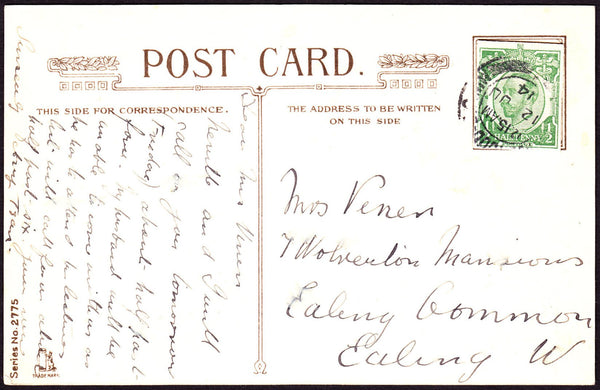 73013 - KGV ½ DOWNEY CUT-OUT ON 1914 POST CARD. Post card of St Pau...