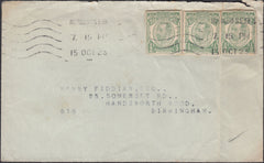 73017 - 1923 MAIL TO BIRMINGHAM WITH POSTAL STATIONERY CUTOUTS. Envelope