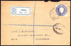 73024 - 1919 KGV 3½D BLUE POSTAL STATIONERY CUTOUT ON COVER. Envelope (some faul...
