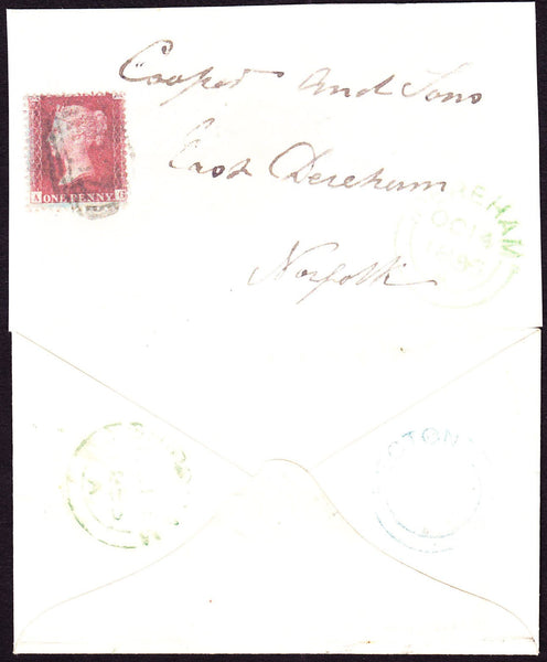 73071 - NORFOLK. 1855 envelope to East Dereham with 1d sta...