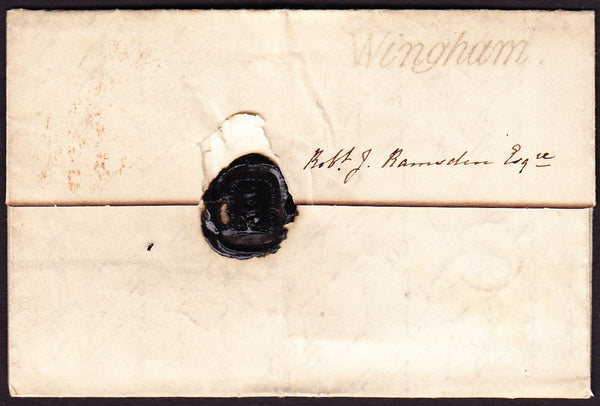 73383 - 1837 MAIL SENT FREE WINGHAM (KENT) TO CAMBRIDGE WITH 'WINGHAM' HAND STAMP (KT1348).