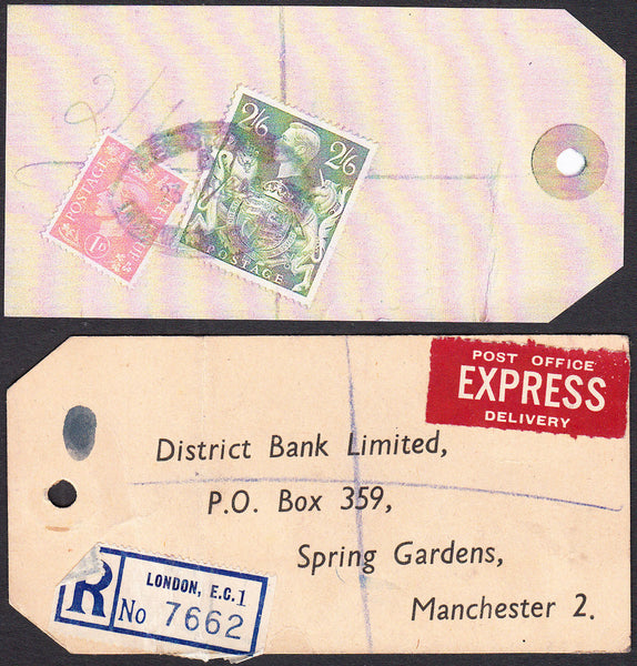 73561 - 1948 BANKER'S PARCEL TAG 2/6D YELLOW-GREEN (SG476b). Tag from london with pri...
