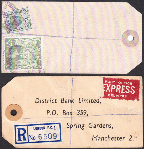 73569 - 1949 BANKER'S PARCEL TAG. Tag London with printed ...