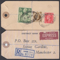 73571 - 1949 BANKER'S PARCEL TAG. Tag from London with pri...