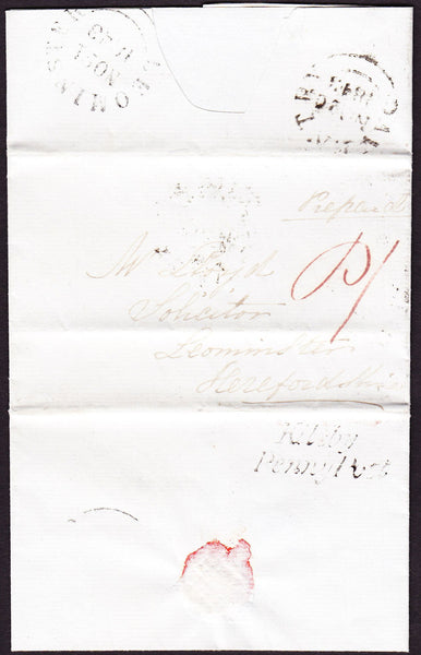 73680 - NORTHAMPTONSHIRE. 1843 entire Kilsby to Leominster...