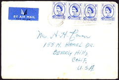 73773 - 1955 MAIL LONDON TO USA/WILDING 4D X4. Envelope London to California with 4d Wilding...