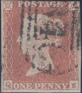 74084 - PL.93 (SG8)(QE). Used 1849 1d pl. 93 (SG8) lettered QE, touched at upper