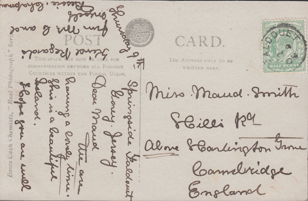 74275 - JERSEY. 1908 post card of Vinchelez Lane, Jersey t...