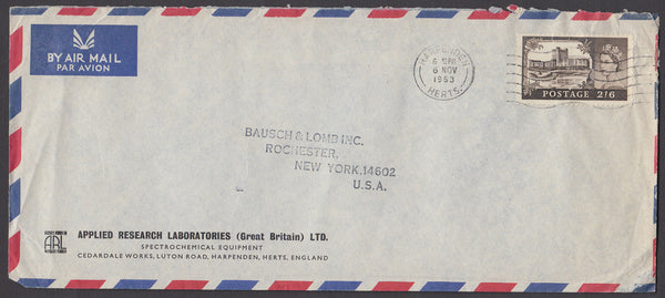 74473 - 1963 MAIL HARPENDEN HERTS TO USA 2/6D CASTLE. Large envelope (240x105) Harpenden to New York with 2/6d Cast...