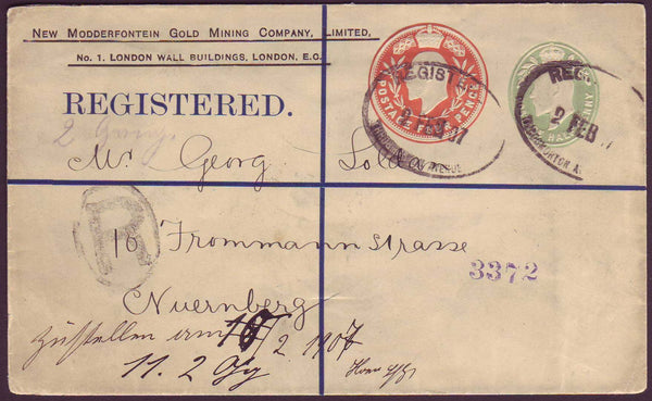 74546 - 1907 MINING/REGISTERED.  1907 envelope with KEDVII ½d yellow-green postal station...