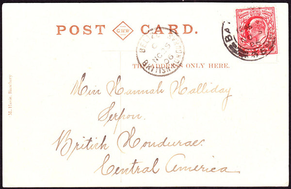74599 - 1906 MAIL BANCHORY (SCOTLAND) TO SERPON, BRITISH HONDURAS. Post car...