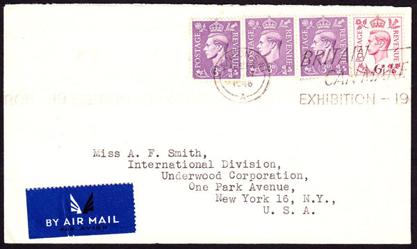 74685 - 1946 envelope London to New York with KGVI 3d x 3 ...