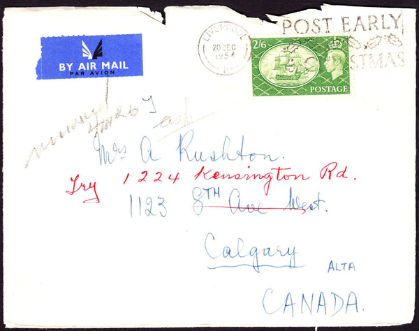 74714 - 1954 envelope (roughly opened at top) Liverpool to...