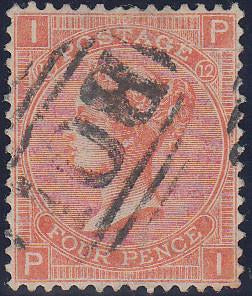 74730 - 1865 4d vermilion pl.12 (SG94). A good used exampl...