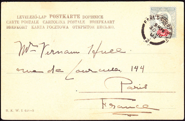74781 - 1903 INTERNATIONAL POST CARD LONDON TO PARIS.  Fine copy "International Postcard" London to Paris with...