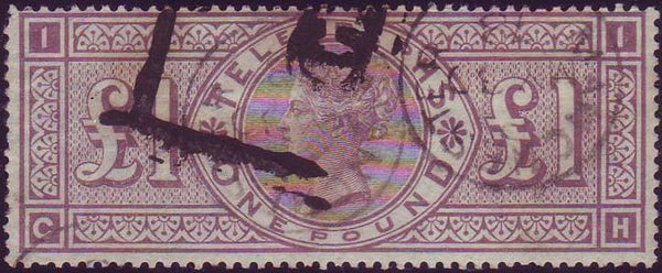 74787 1877 £1 TELEGRAPH BROWN-LILAC (L236) GOOD USED.