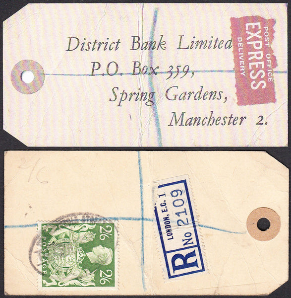 74821 - "BANKER'S PARCEL TAG". Circa 1948 parcel tag Londo...