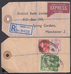 74823 - "BANKER'S PARCEL TAG". 1949 tag London to "Distric...