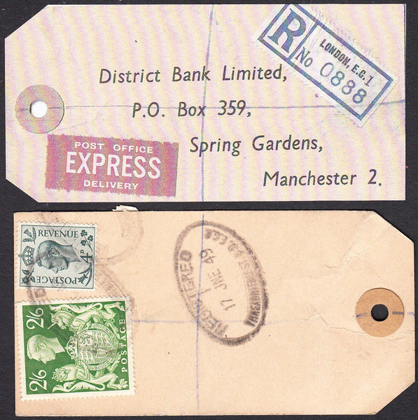 74824 - "BANKER'S PARCEL TAG". 1949 parcel tag London to "...