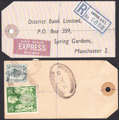 74824 - "BANKER'S PARCEL TAG". 1949 parcel tag London to "...