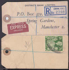 74828 - "BANKER'S PARCEL TAG". 1948 tag London to "Distric...