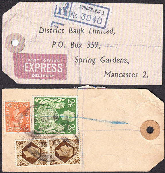 74830 - "BANKER'S PARCEL TAG". 1949 tag London to "Distric...