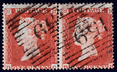 74837 - 1854 Die I pl.185 S.C.16 (SG17). Used pair lettere...