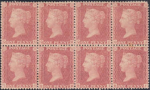 75073 1857 DIE 2 1D PL.57 (SG40) MINT BLOCK OF EIGHT.