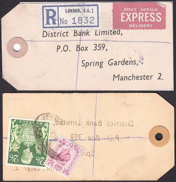 75158 - "BANKER'S PARCEL TAG". 1949 parcel tag London to "...
