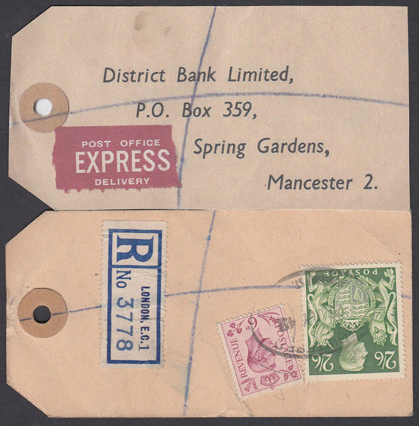 75162 - "BANKER'S PARCEL TAG". 1949 parcel tag London to "...