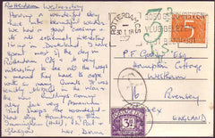 75184 - 1957 UNDERPAID MAIL NETHERLANDS TO ENGLAND. Post card of Rotterdam to Pevens...