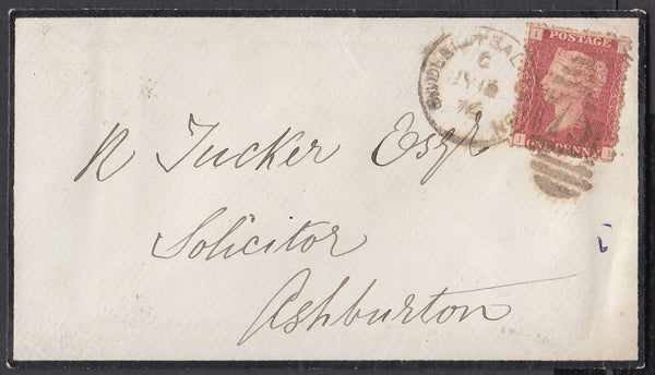 75251 - PL.146(II)(SG43) ON MOURNING ENVELOPE BUDLEIGH SALTERTON TO ASHBURTON. 1876 envelope Budleigh Salterton to Ashburt...