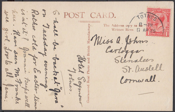 75300 - DEVON - TOTNES. 1928 post card of Totnes to St Aus...