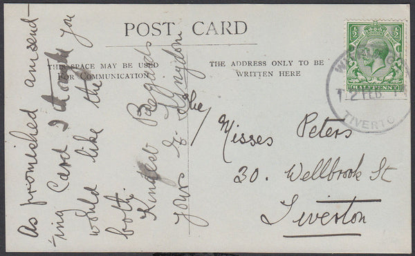 75424 - DEVON. 1914 post card of Withleigh Church to Tiver...