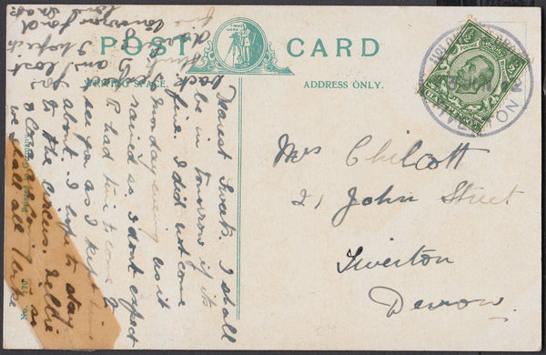 75429 - DEVON. 1912 post card (corner bend) to Tiverton wi...