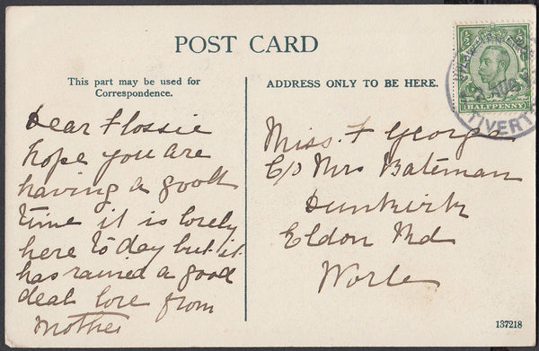 75432 - DEVON. 1917 post card of Tiverton to Worle with KG...