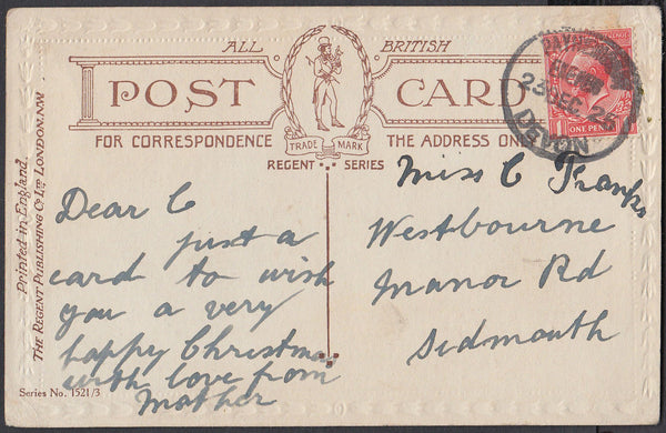 75588 - DEVON. 1925 post card to Sidmouth with KGV 1d canc...