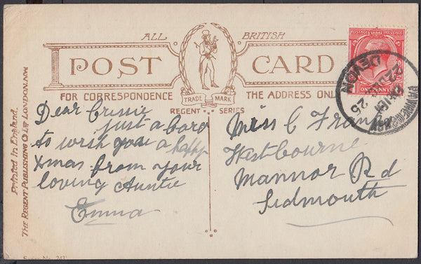75589 - DEVON. 1926 post card to Sidmouth with KGV 1d canc...