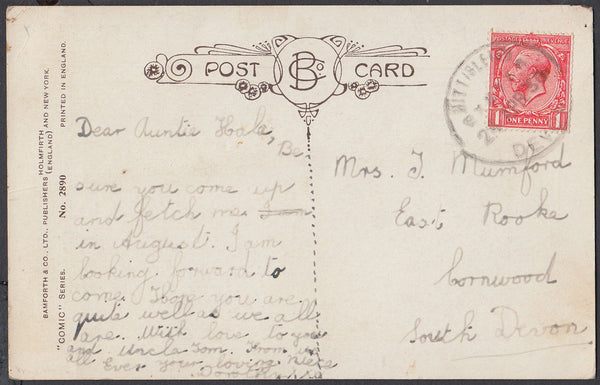 75598 - DEVON. 1930 post card to South Devon with KGV 1d c...