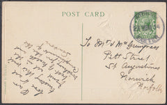 75599 - DEVON. 1914 post card to Norwich with KGV ½d cance...