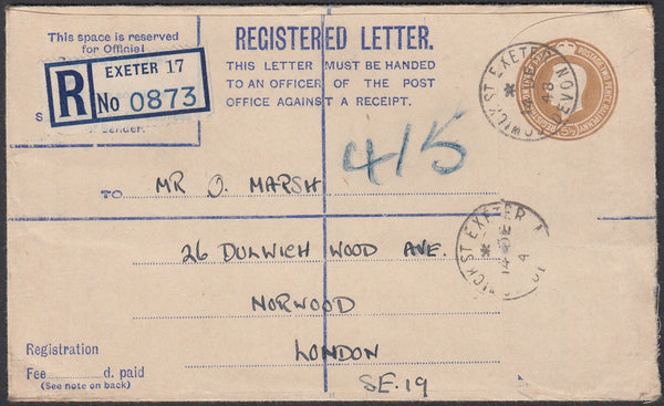 75618 - DEVON/REGISTERED MAIL. 1948 KGVI 5½d Bistre regist...