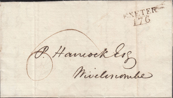 75626 - 1808 DEVON/EXETER MILEAGE MARK(DN584). Letter Exeter to Wiveliscombe dated Ma...