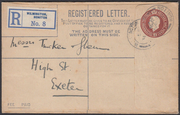 75630 1917 REGISTERED MAIL 'WILMINGTON/HONITON' DEVON TO EXETER.