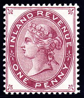 75759 1881 1D POSTAL FISCAL (SGF23) COLOUR TRIAL IN PURPLE-BROWN.