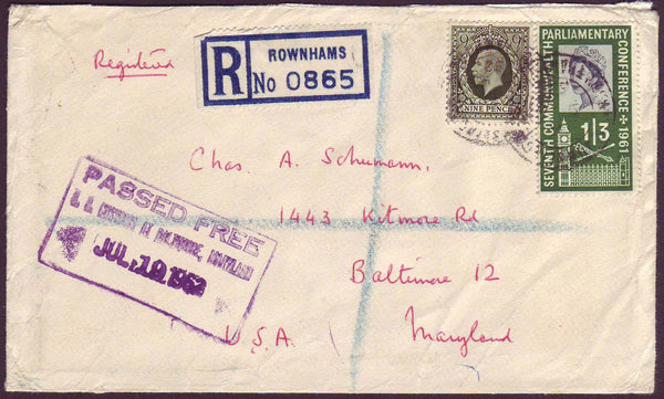 75849 - KGV 9D PHOTOGRAVURE (SG447) USED IN 1962! Envelope...