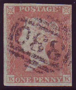 75936 - 1853 1d pl.162 (KK)(SG8). Good used lettered KK...