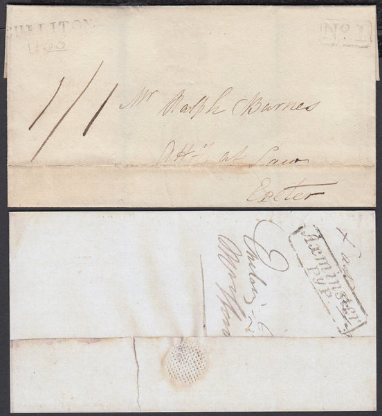 76181 - 1825 DEVON/AXMINSTER PENNY POST. 1825 wrapper (filing crease affects) to Exe...