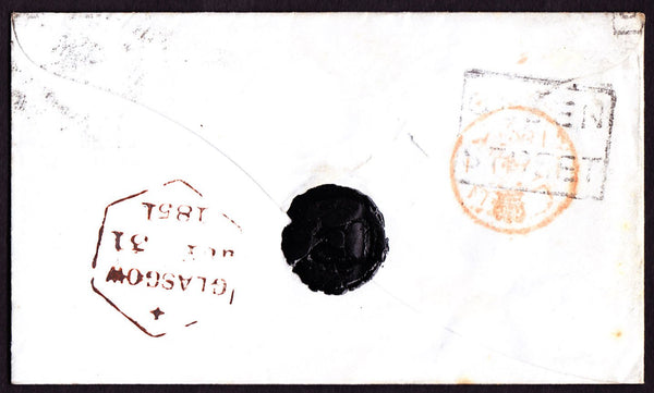 76228 - 1851 'QUEEN/STREET' SCOTS LOCAL TYPE XVIII USED AS A BACKSTAMP ON COVER (CO.LANARK).